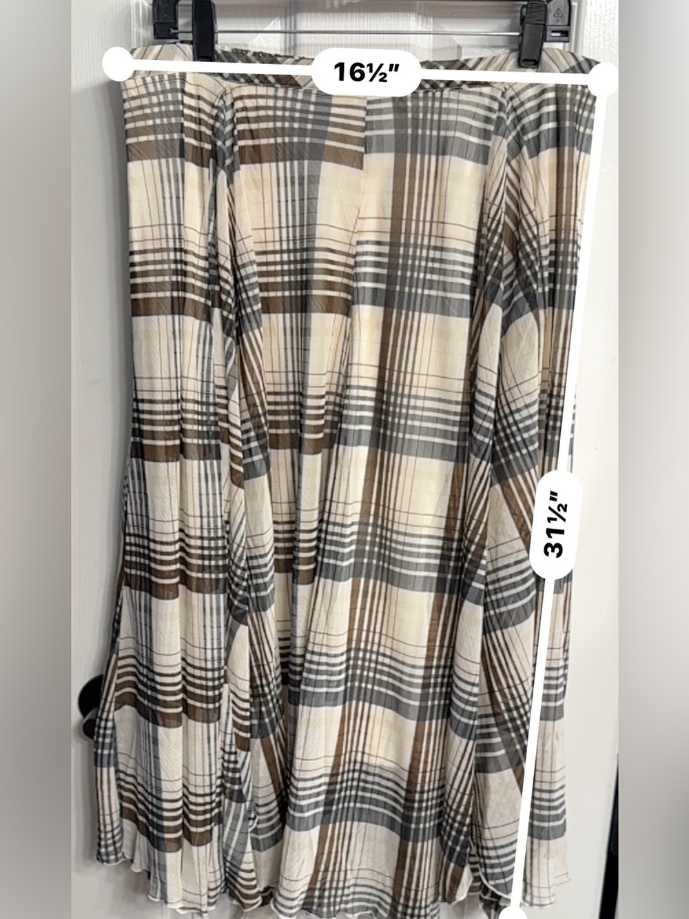 Nine West Plaid Maxi Skirt in Cream & Brown